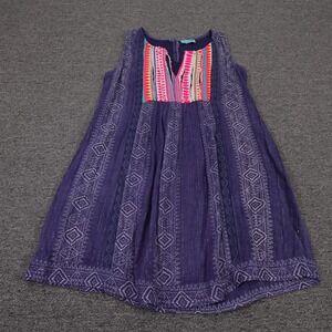 Letarte Dress Womens Medium Purple Embroidered Sleeveless Boho Beach Festival